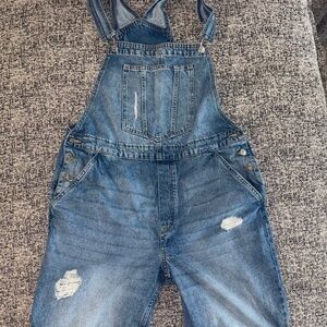 Divided by H&M Blue Denim Ripped Long Overalls sz 12